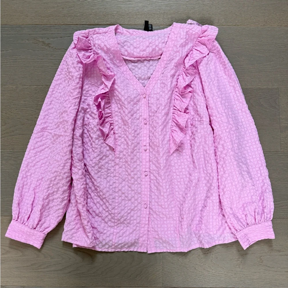 Vero Moda Pink Ruffled Button Up Blouse - Picture 3 of 10